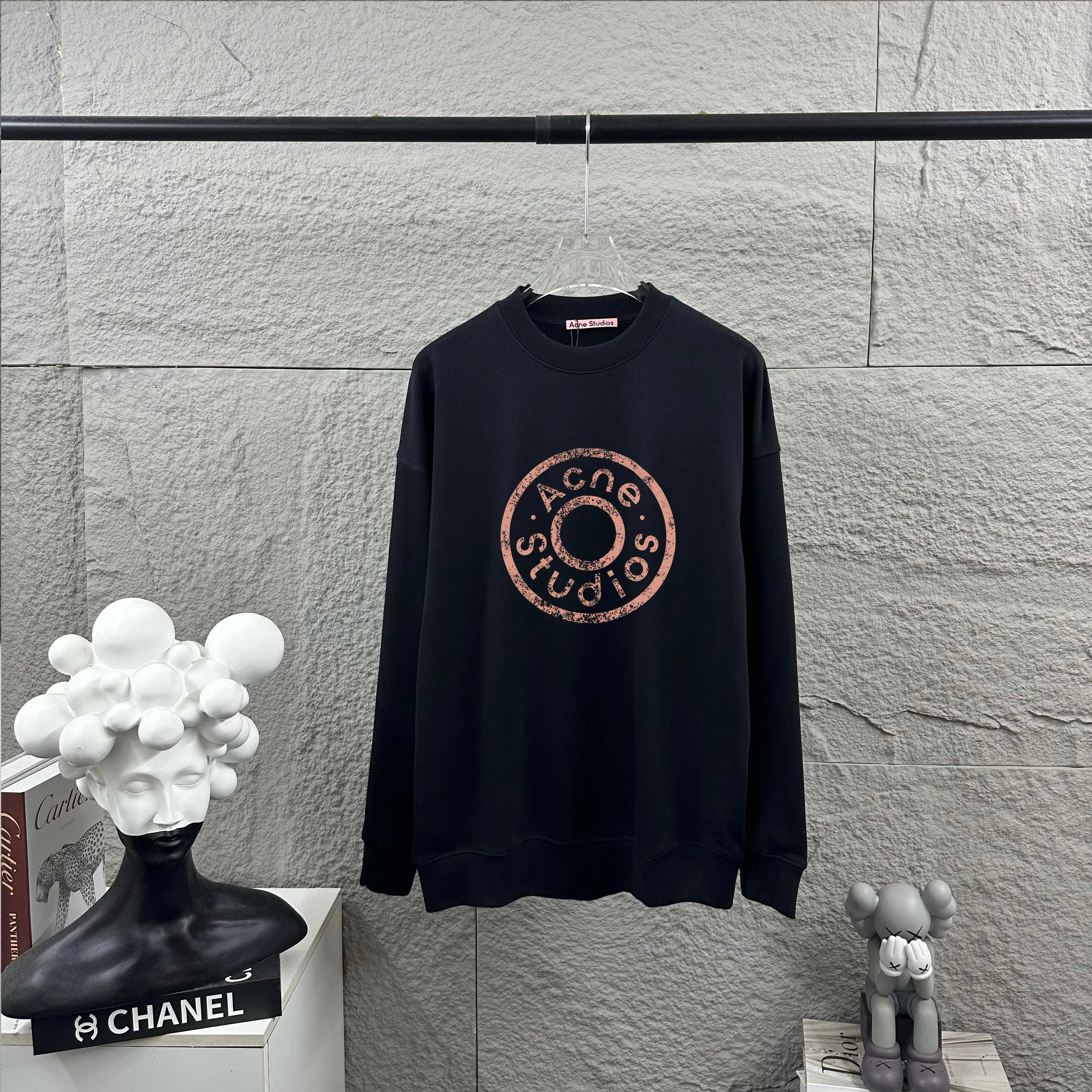 Acne*studios* Early autumn and winter New Arrival Classic letter totem heat transfer process Customized terry fabric Long-sleeved round neck sweatshirt Men and women Same Style Color: Black White Size: S (90-130 pounds) M (120-150 pounds) L (140-165 pounds) XL (160-180 pounds) XXL (180 pounds)